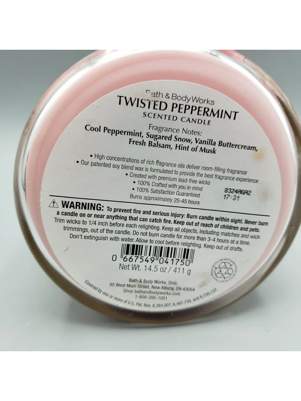 Bath & Body Works Twisted Peppermint 3 Wick 14.5 oz Jar Candle Large Pink New